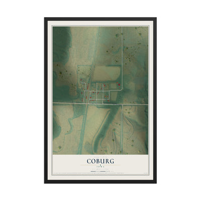 Map of Coburg, Iowa, 12 x 18 inch print in a black wood frame