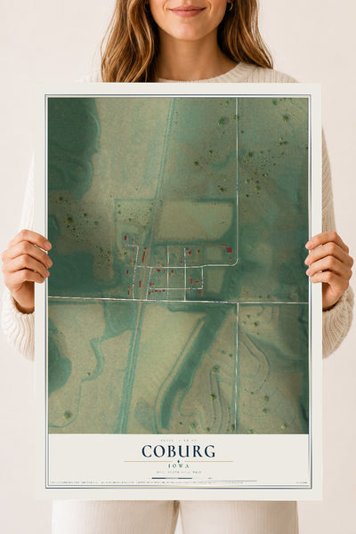 Map of Coburg, Iowa, 18 x 24 inch unframed archival matte print