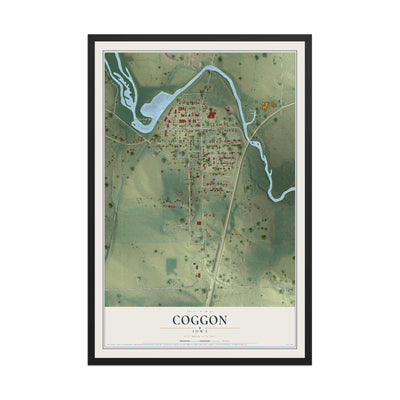 Map of Coggon, Iowa, 12 x 18 inch print in a black wood frame