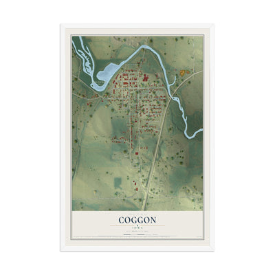 Map of Coggon, Iowa, 12 x 18 inch print in a white wood frame