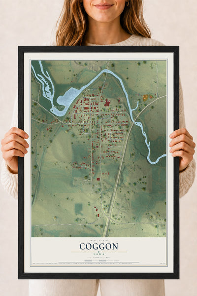 Map of Coggon, Iowa, 18 x 24 inch print in a black wood frame