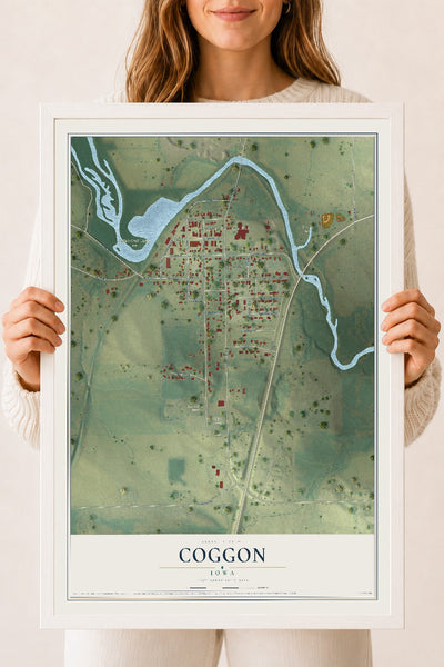 Map of Coggon, Iowa, 18 x 24 inch print in a white wood frame