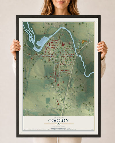 Map of Coggon, Iowa, 24 x 36 inch print in a black wood frame
