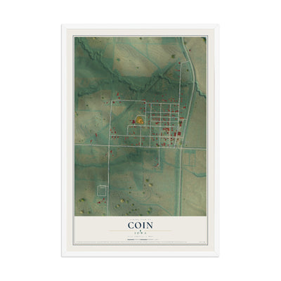 Map of Coin, Iowa, 12 x 18 inch print in a white wood frame