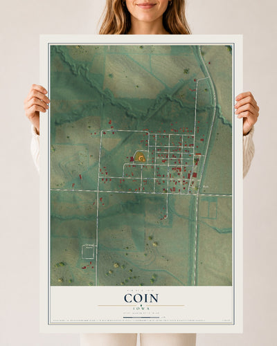 Map of Coin, Iowa, 24 x 36 inch unframed archival matte print