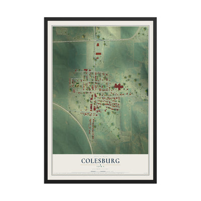 Map of Colesburg, Iowa, 12 x 18 inch print in a black wood frame
