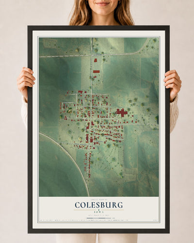 Map of Colesburg, Iowa, 24 x 36 inch print in a black wood frame