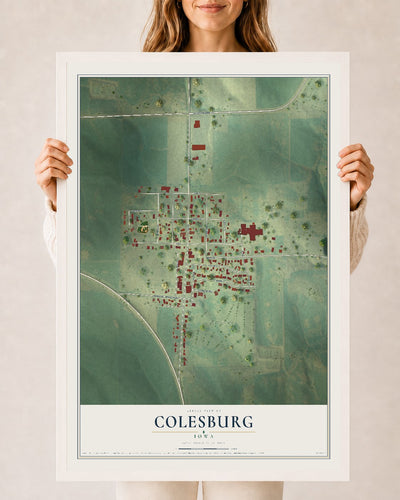 Map of Colesburg, Iowa, 24 x 36 inch print in a white wood frame