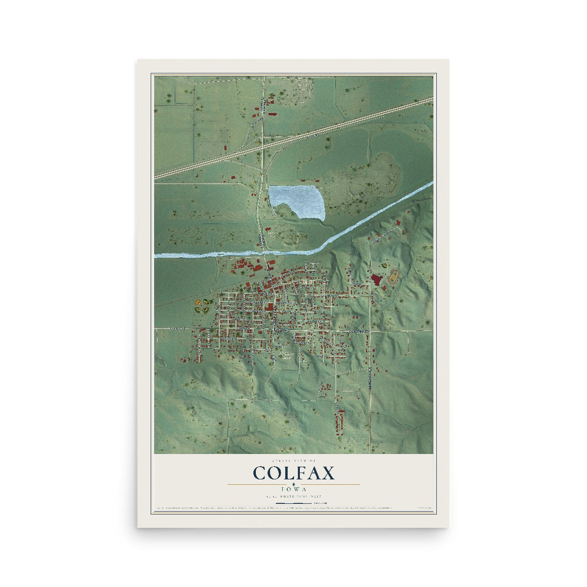 Map of Colfax, Iowa, 12 x 18 inch unframed archival matte print
