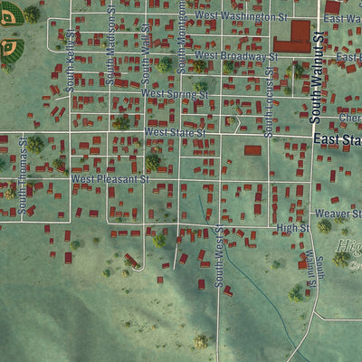 Close-up of the map of Colfax, Iowa print showing street and building detail