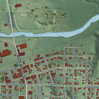 Second close-up of the map of Colfax, Iowa print showing more streets and buildings