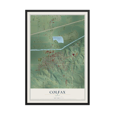 Map of Colfax, Iowa, 12 x 18 inch print in a black wood frame