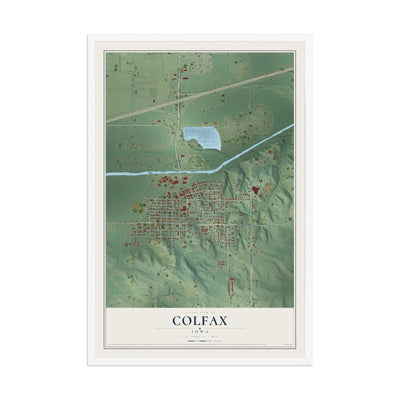 Map of Colfax, Iowa, 12 x 18 inch print in a white wood frame