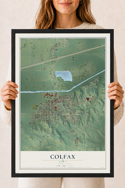 Map of Colfax, Iowa, 18 x 24 inch print in a black wood frame