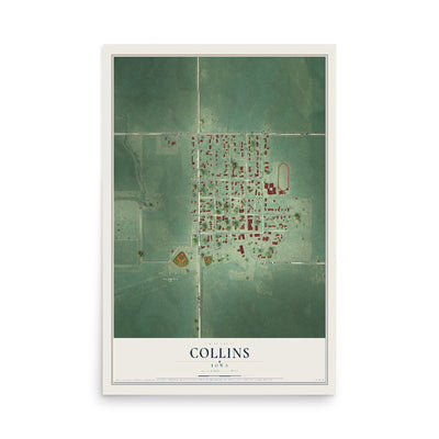 Map of Collins, Iowa, 12 x 18 inch unframed archival matte print