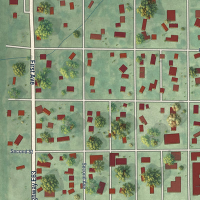 Close-up of the map of Collins, Iowa print showing street and building detail