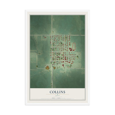 Map of Collins, Iowa, 12 x 18 inch print in a white wood frame