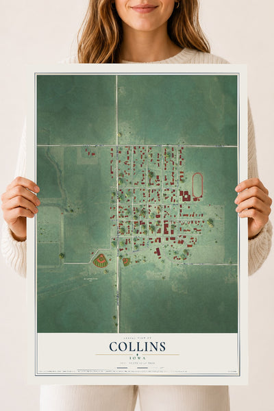 Map of Collins, Iowa, 18 x 24 inch unframed archival matte print