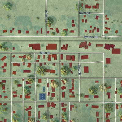 Close-up of the map of Colo, Iowa print showing street and building detail