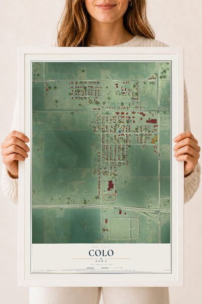 Map of Colo, Iowa, 18 x 24 inch print in a white wood frame