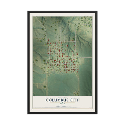 Map of Columbus City, Iowa, 12 x 18 inch print in a black wood frame