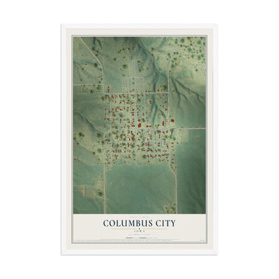 Map of Columbus City, Iowa, 12 x 18 inch print in a white wood frame