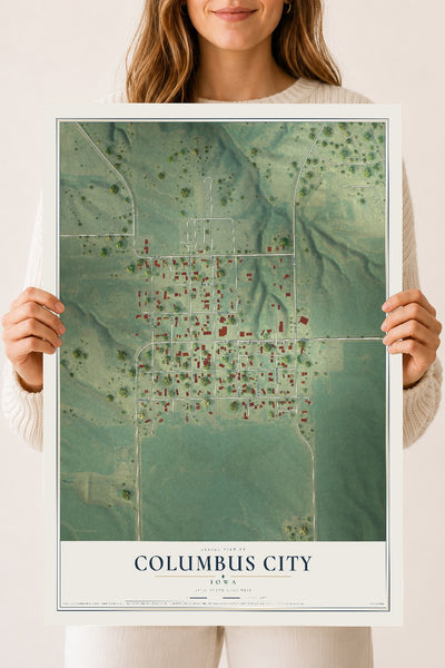 Map of Columbus City, Iowa, 18 x 24 inch unframed archival matte print