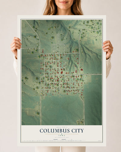 Map of Columbus City, Iowa, 24 x 36 inch unframed archival matte print