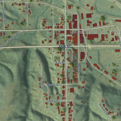 Close-up of the map of Columbus Junction, Iowa print showing street and building detail