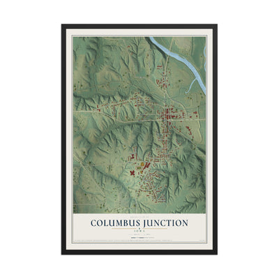 Map of Columbus Junction, Iowa, 12 x 18 inch print in a black wood frame