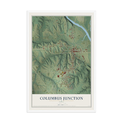 Map of Columbus Junction, Iowa, 12 x 18 inch print in a white wood frame