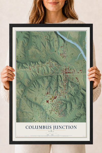 Map of Columbus Junction, Iowa, 18 x 24 inch print in a black wood frame