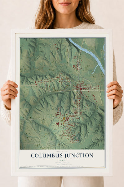 Map of Columbus Junction, Iowa, 18 x 24 inch print in a white wood frame