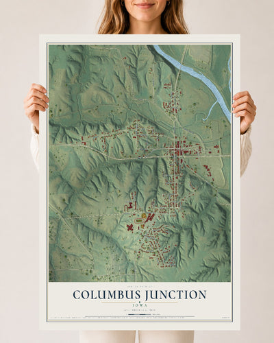 Map of Columbus Junction, Iowa, 24 x 36 inch unframed archival matte print