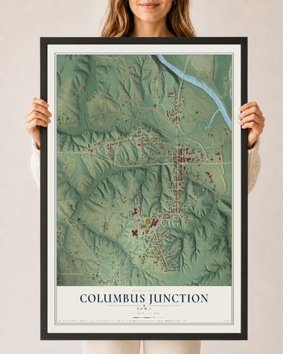 Map of Columbus Junction, Iowa, 24 x 36 inch print in a black wood frame