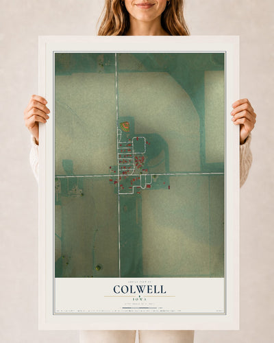 Map of Colwell, Iowa, 24 x 36 inch print in a white wood frame