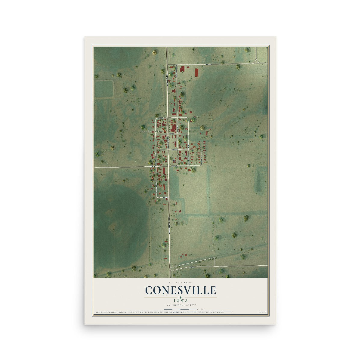 Map of Conesville, Iowa, 12 x 18 inch unframed archival matte print