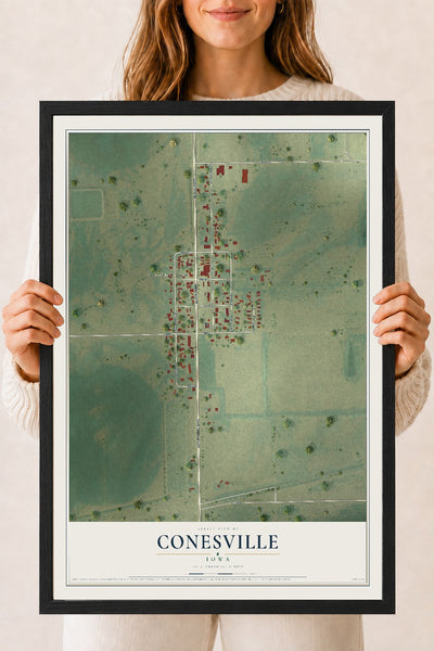 Map of Conesville, Iowa, 18 x 24 inch print in a black wood frame