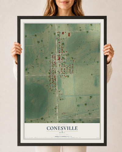Map of Conesville, Iowa, 24 x 36 inch print in a black wood frame