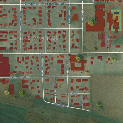 Close-up of the map of Conrad, Iowa print showing street and building detail