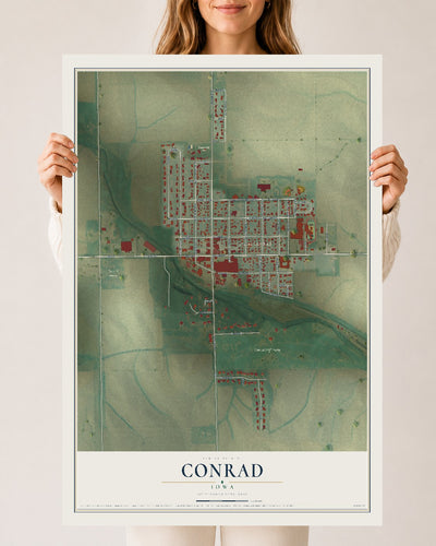 Map of Conrad, Iowa, 24 x 36 inch unframed archival matte print
