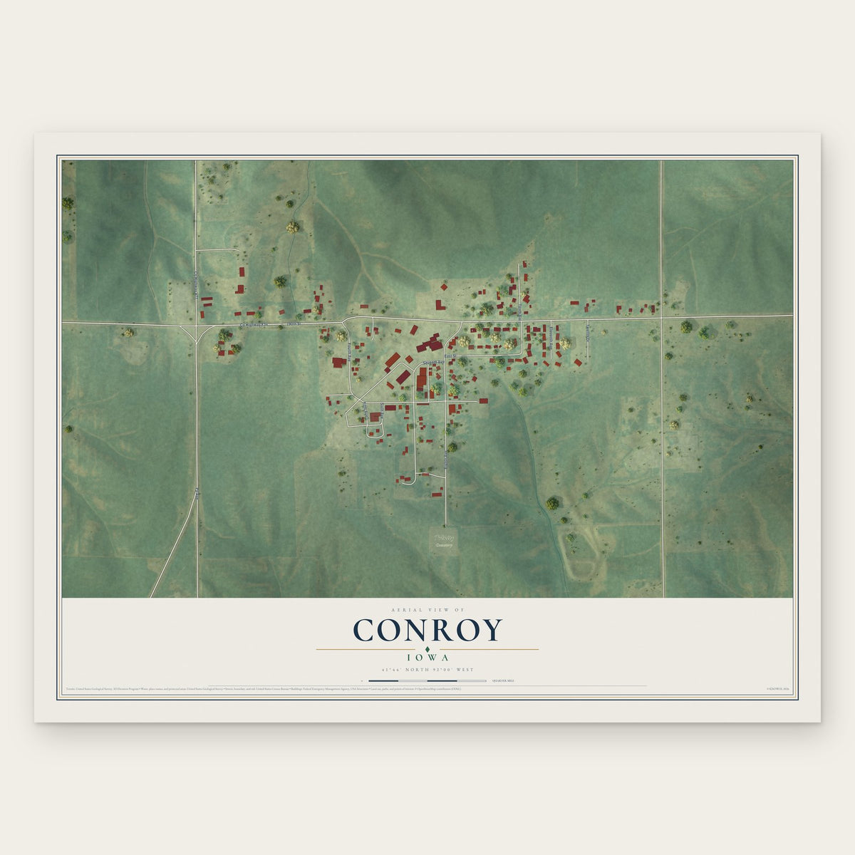 Conroy, Iowa map print, the full design