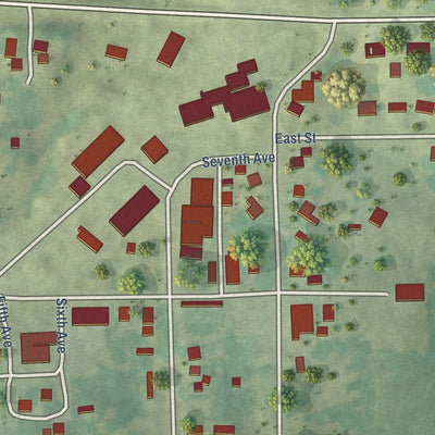 Close-up of the map of Conroy, Iowa print showing street and building detail