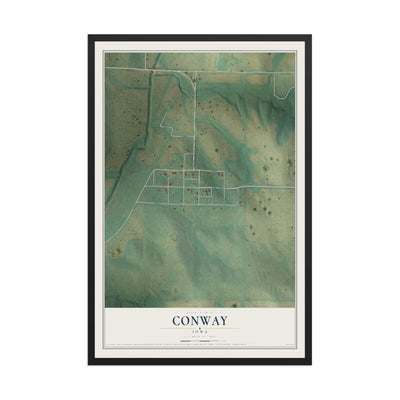 Map of Conway, Iowa, 12 x 18 inch print in a black wood frame