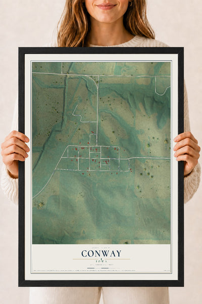 Map of Conway, Iowa, 18 x 24 inch print in a black wood frame
