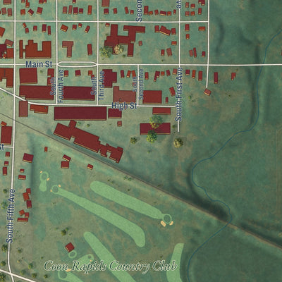 Second close-up of the map of Coon Rapids, Iowa print showing more streets and buildings