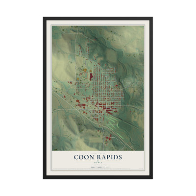 Map of Coon Rapids, Iowa, 12 x 18 inch print in a black wood frame