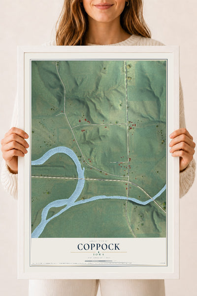 Map of Coppock, Iowa, 18 x 24 inch print in a white wood frame
