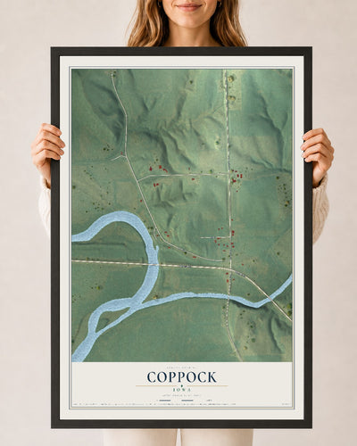 Map of Coppock, Iowa, 24 x 36 inch print in a black wood frame