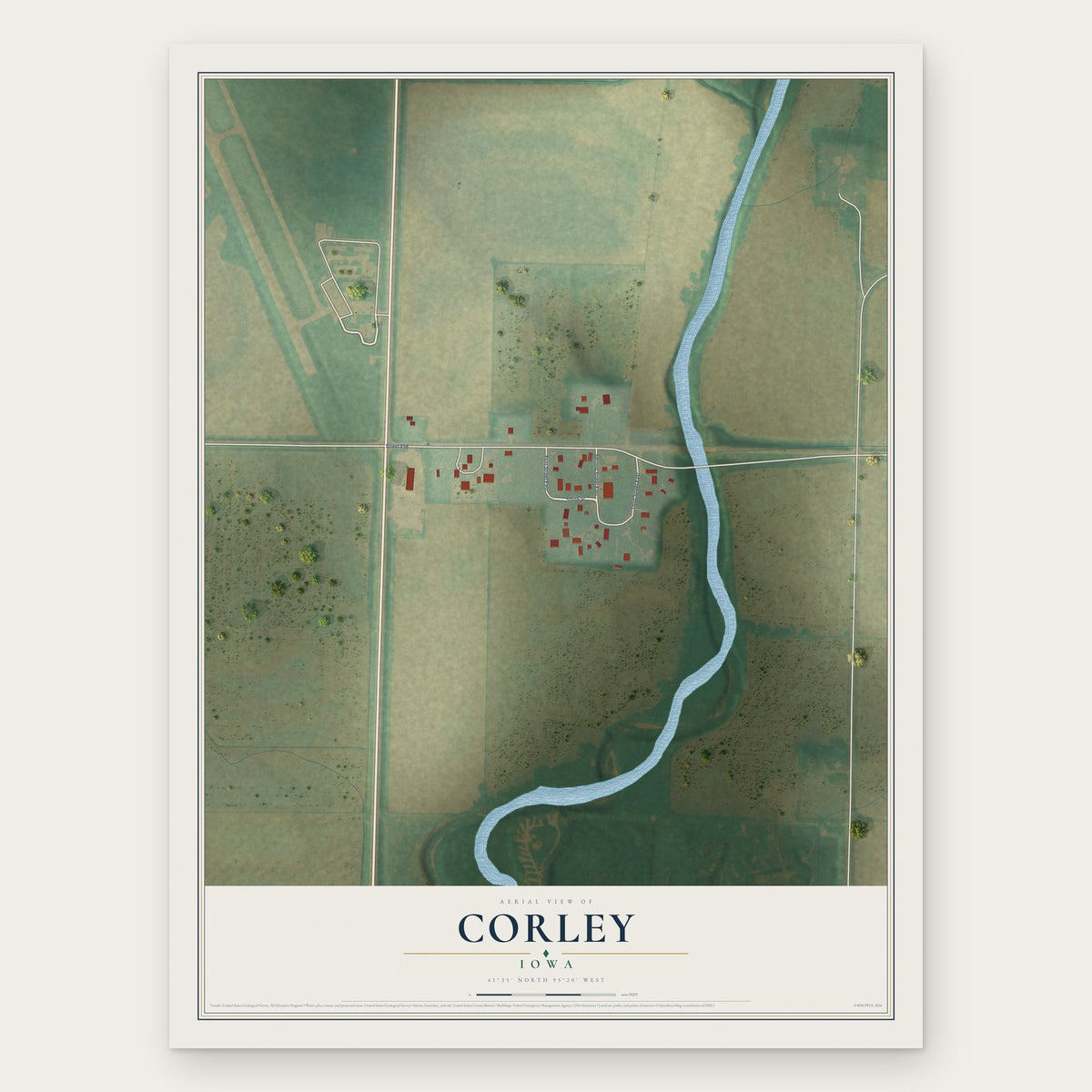 Corley, Iowa map print, the full design